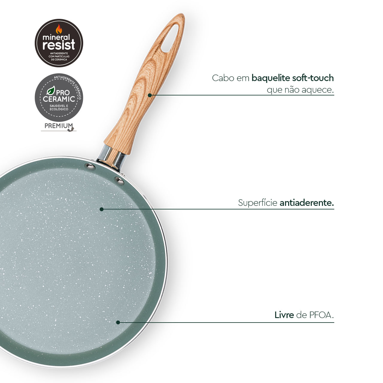 Tapioqueira Panquequeira de Indução Brinox Botanika Antiaderente Ceramic Life Ø22cm 500ml Verde - Imagem 3